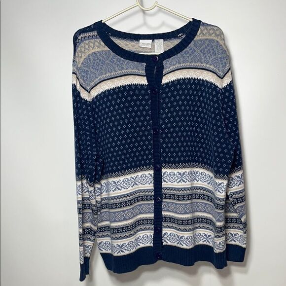Cherokee Women's Navy Patterned cardigan Sweater - Picture 1 of 7